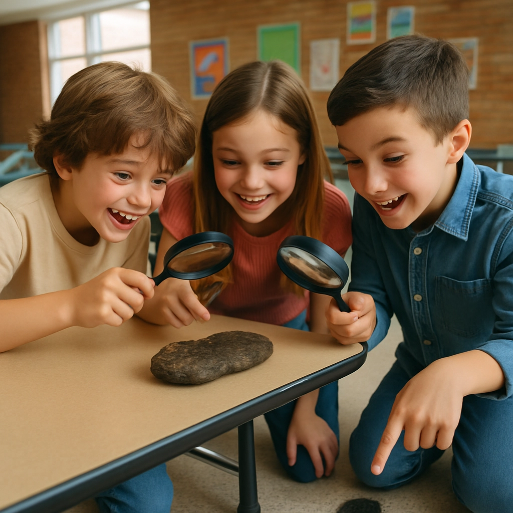 A dynamic, colorful illustration of a group of children (ages 8-9) cheering and laughing as they read books. In the background, there are bookshelf walls with books flying out of them like birds, symbolizing the joy and adventure of reading. The scene is energetic, with bright, vibrant colors and motion. The image is high-quality and detailed, with absolutely no text, letters, or words.